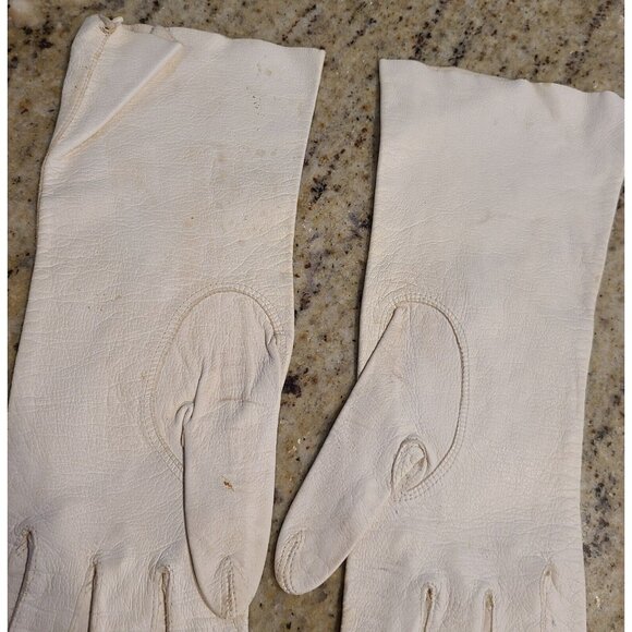 Vintage Size S White Leather 10" Gloves Pink Rose Flower Climbing Vine Garden - Picture 9 of 13